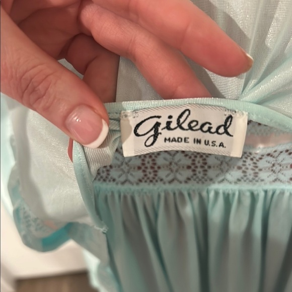 Gilead Vintage Sea Blue Green Lace Trim Nightgown and Robe Set Size Medium - Picture 2 of 13